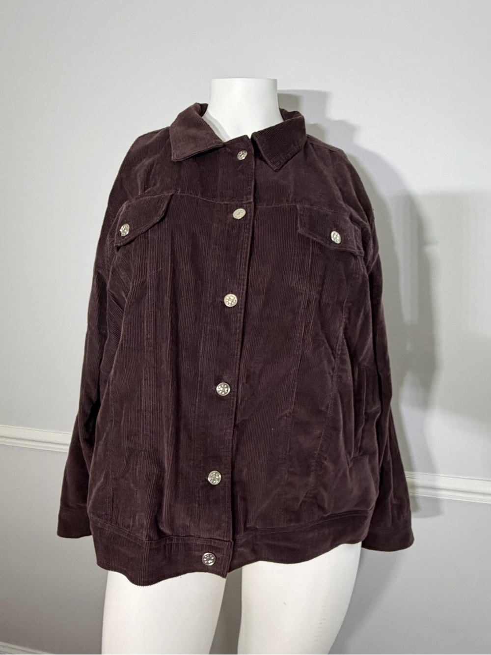 Jessica London Corduroy Button-Front Jacket; Brown with Silver Buttons; 26W